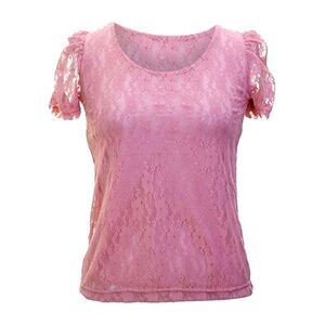 Short Sleeve Lace Blouse With Scoop Neckline